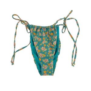 NEW PacSun Swim Eco Teal Floral Side Tie Ruched Bikini Bottom - Size Small